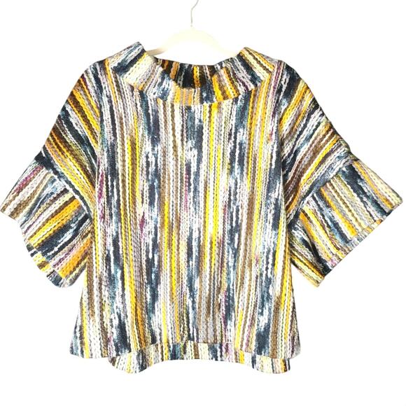 Ivy Jane Sz S/M 3D Wiggle Yarn Knit Mock Short Sleeve Swing Sweater Artsy Boxy - Picture 1 of 7
